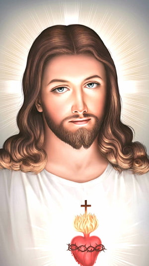 Sacred Portrait of Jesus Christ with Sacred Heart and Divine Radiance HD phone wallpaper