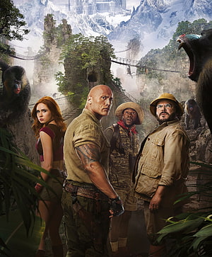 Jumanji: The Next Level Movie Poster Featuring Dwayne Johnson and Kevin Hart in Jungle Adventure HD phone wallpaper