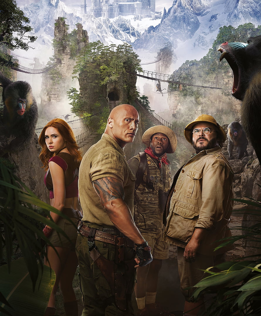 Jumanji: The Next Level Movie Poster Featuring Dwayne Johnson and Kevin Hart in Jungle Adventure HD phone wallpaper