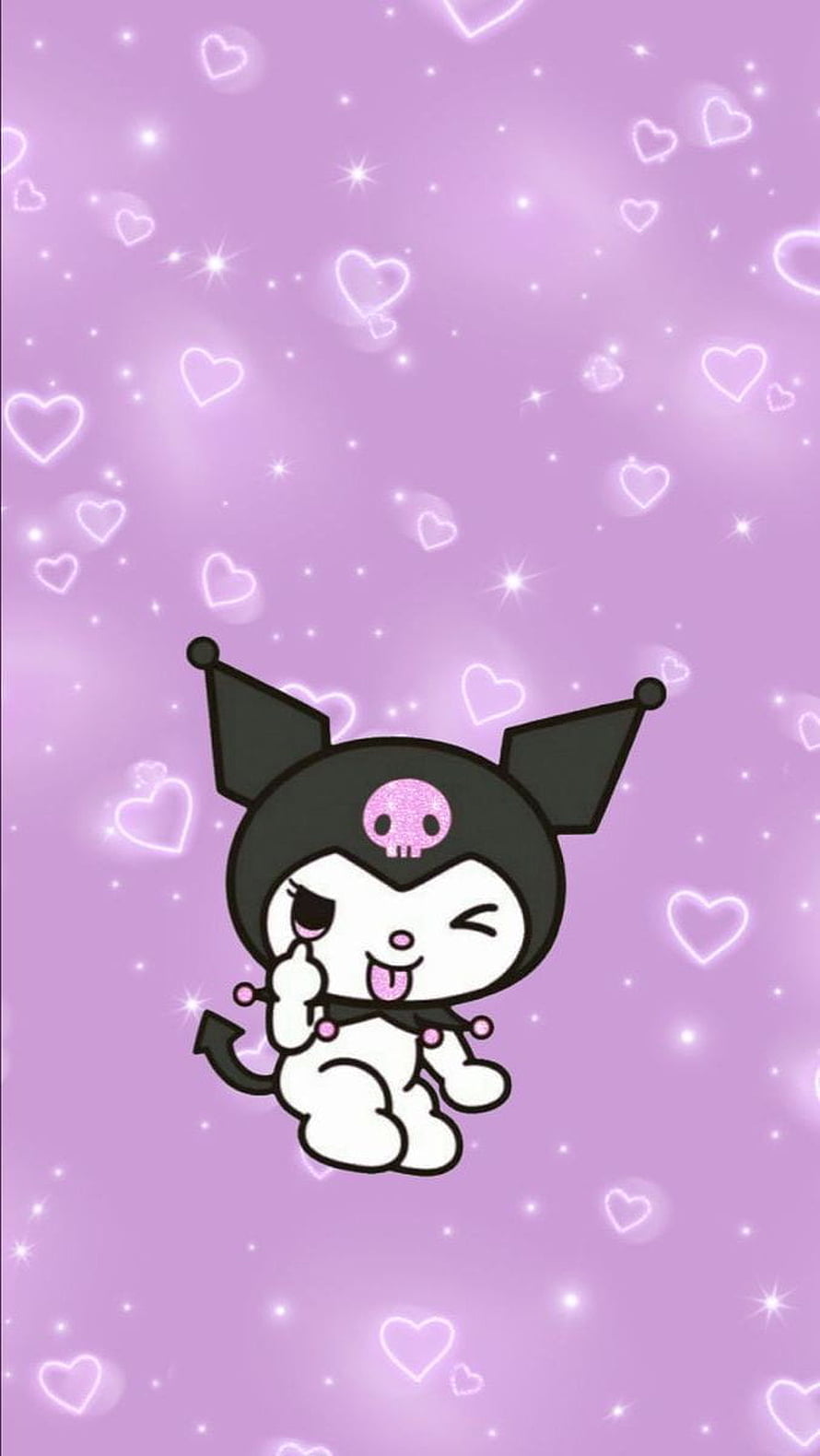 Cute Kuromi Winking on a Sparkling Pink Heart Background HD phone wallpaper