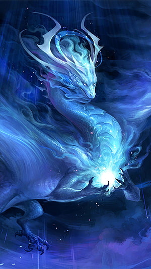 Luminous Celestial Dragon Coiled in Cosmic Nebula with Glowing Energy Core HD phone wallpaper