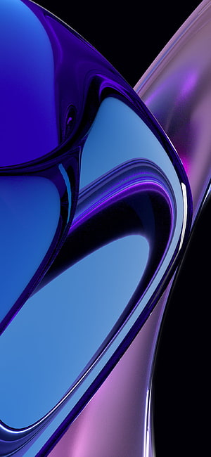 Abstract 3D Liquid Metal Shapes in Blue and Purple on Black Background HD phone wallpaper