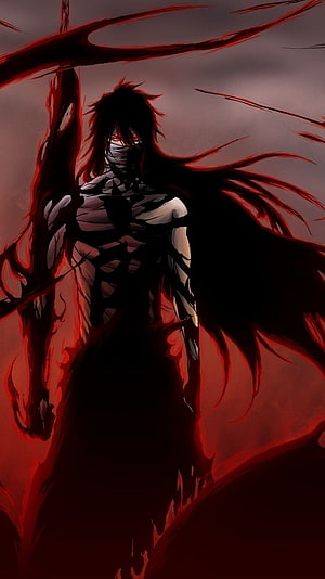 Bleach Hollow Ichigo Dark Anime Character with Red Energy Aura HD phone wallpaper