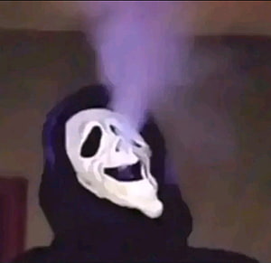 Ghostface Mask Character in Dark Hood with Purple Smoke Effect HD wallpaper