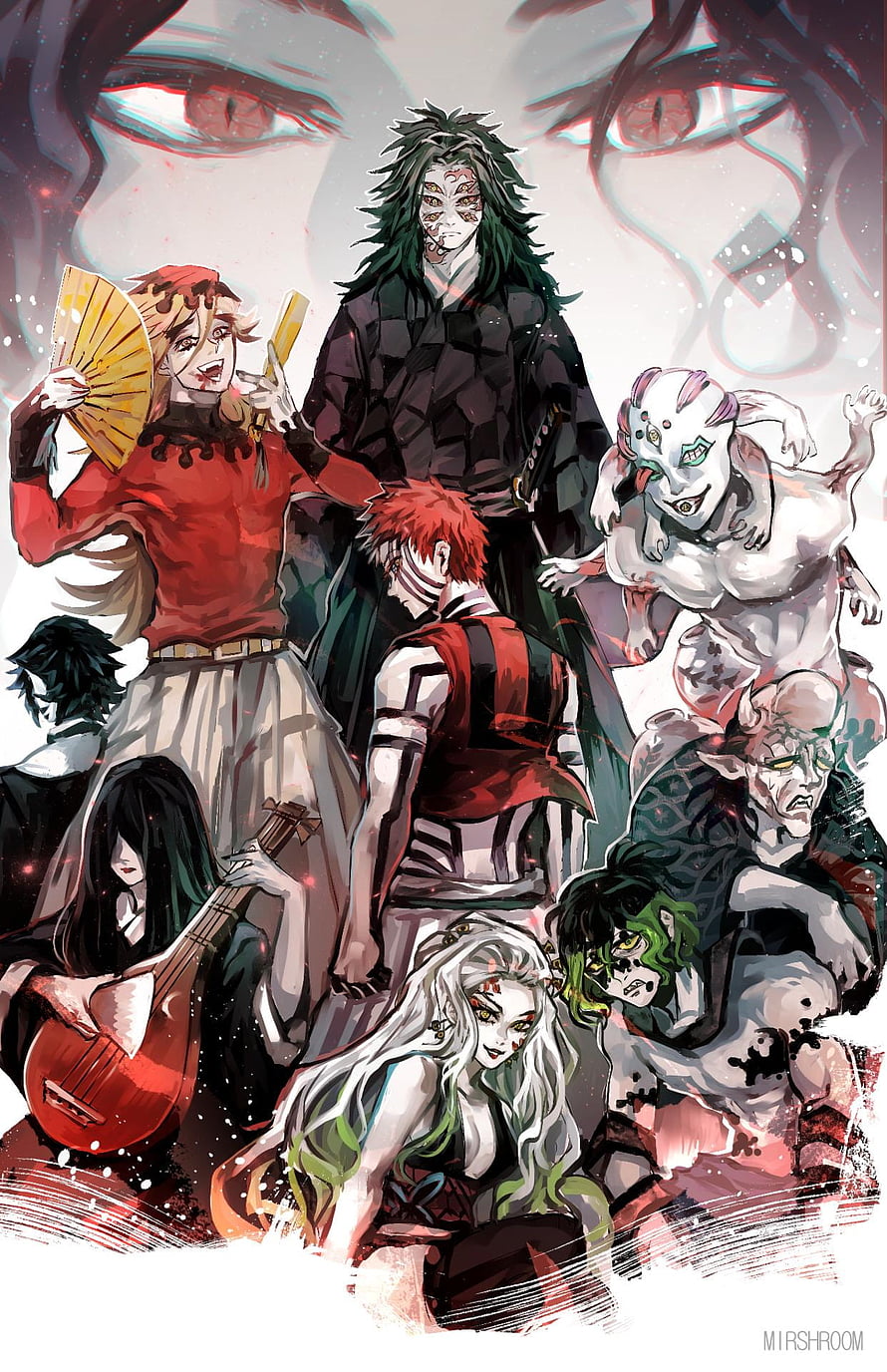 Demon Slayer Upper Moon Demons Group Illustration with Akaza and Muzan HD phone wallpaper