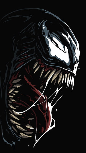Venom Symbiote Portrait with Sharp Teeth and Drooling Mouth on Black Background HD phone wallpaper