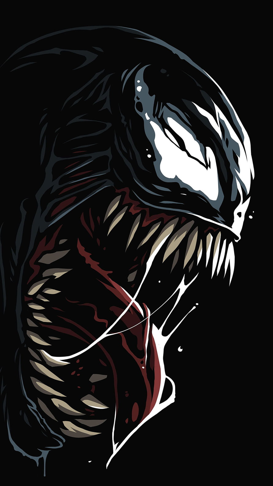 Venom Symbiote Portrait with Sharp Teeth and Drooling Mouth on Black Background HD phone wallpaper