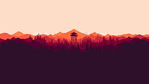 Firewatch Minimalist Mountain Landscape With Fire Tower And Pine Forest At Sunset HD wallpaper