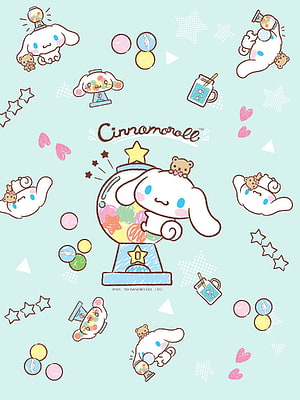 Cute Cinnamoroll Gacha Machine Pattern on Mint Background with Stars and Hearts HD phone wallpaper