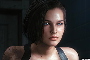 Jill Valentine Close-Up Portrait From Resident Evil 3 Remake Video Game HD wallpaper