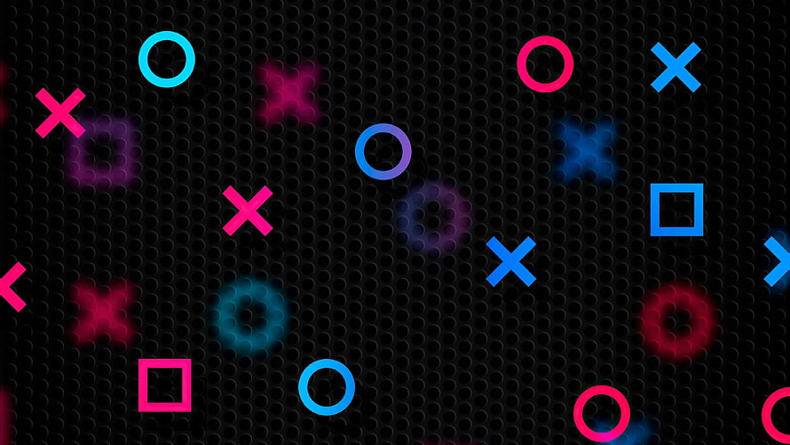 PlayStation Neon Geometric Shapes on Dark Perforated Background HD wallpaper