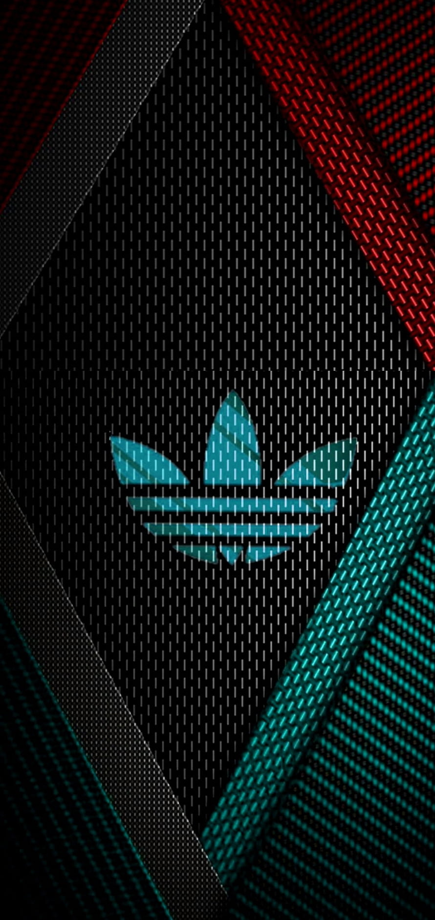 Adidas Trefoil Logo on Black Mesh with Red and Teal Diagonal Stripes HD phone wallpaper