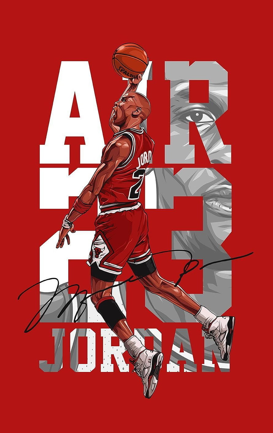Michael Jordan Air Jordan 23 Illustration in Chicago Bulls Red Jersey HD phone wallpaper