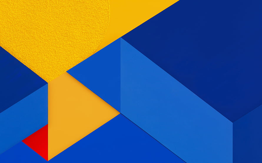 Vibrant Geometric Abstraction with Blue and Yellow Triangular Shapes HD wallpaper