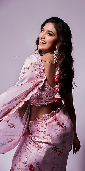 Keerthy Suresh in a Pink Floral Lehenga with Sequined Blouse and Traditional Jewelry HD phone wallpaper