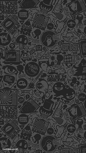 Dark Monochrome Doodle Pattern with Villain and TV Kills Motifs HD phone wallpaper