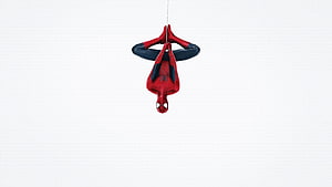Spider-Man Hanging Upside Down From Web Against White Background HD wallpaper