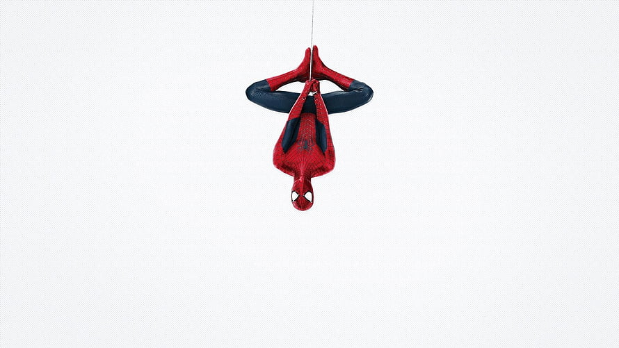 Spider-Man Hanging Upside Down From Web Against White Background HD wallpaper