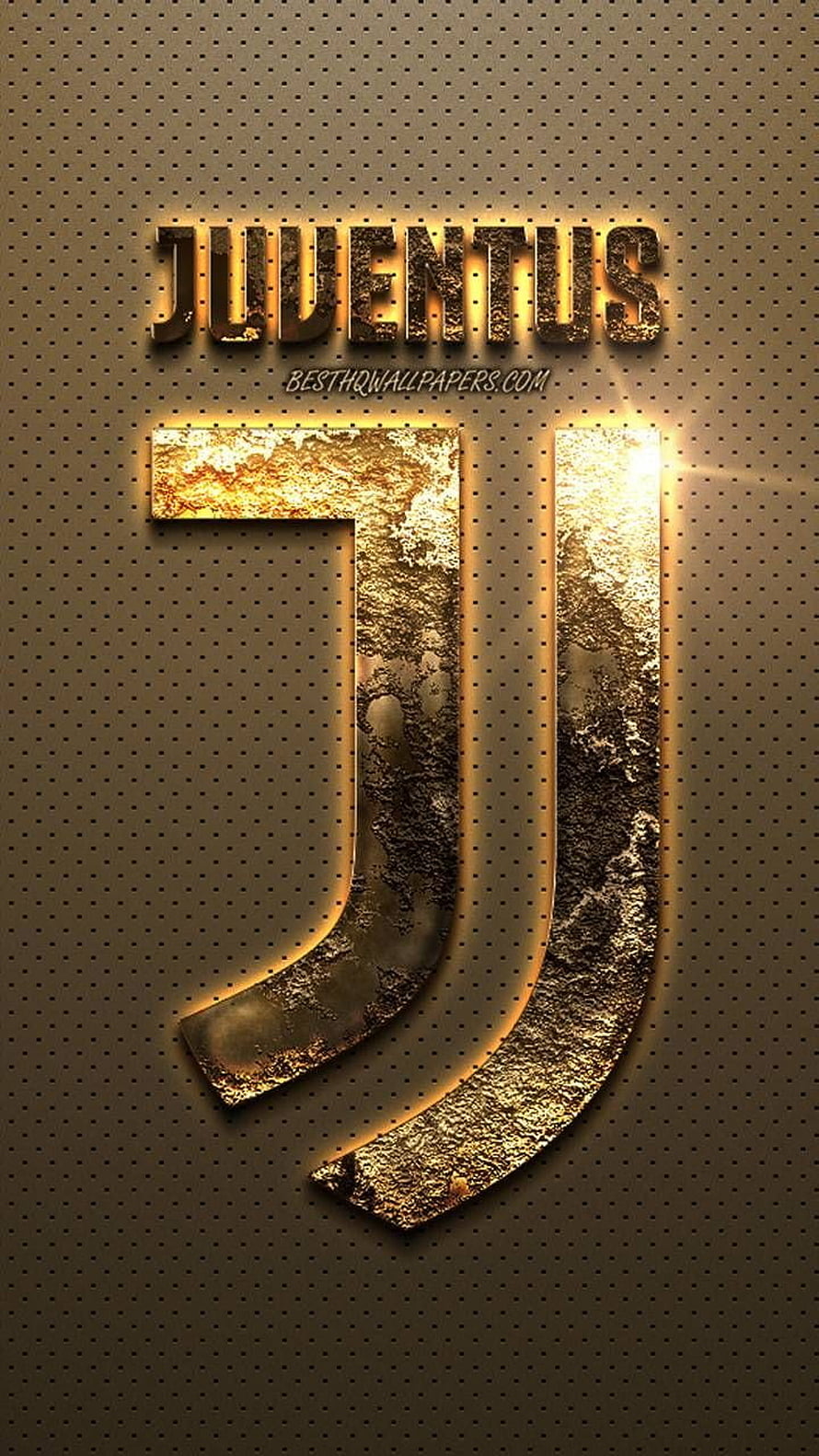 Juventus Gold Metallic Logo on Perforated Dark Background HD phone wallpaper