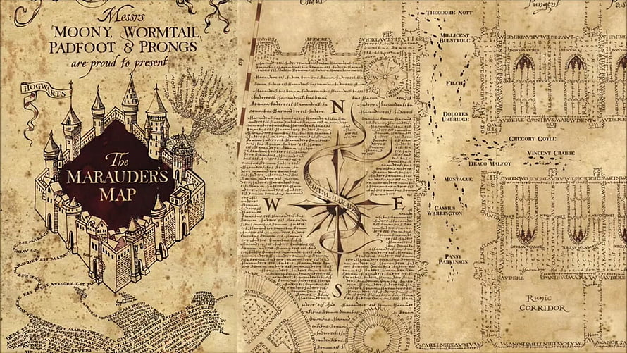 Harry Potter Marauder's Map with Hogwarts Castle Illustration and Character Names HD wallpaper