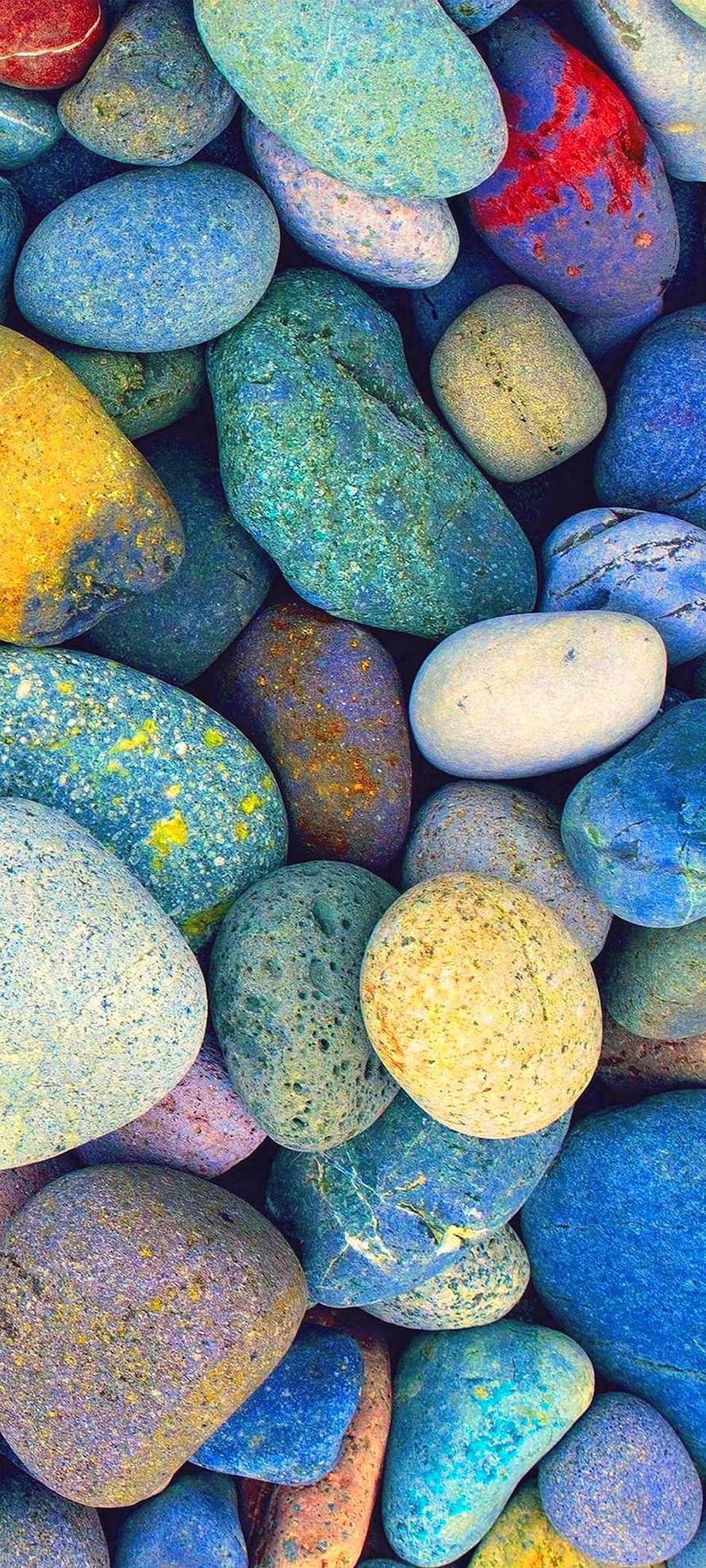 Vibrant Multicolored Pebbles and Smooth Stones in Blue and Green Tones HD phone wallpaper