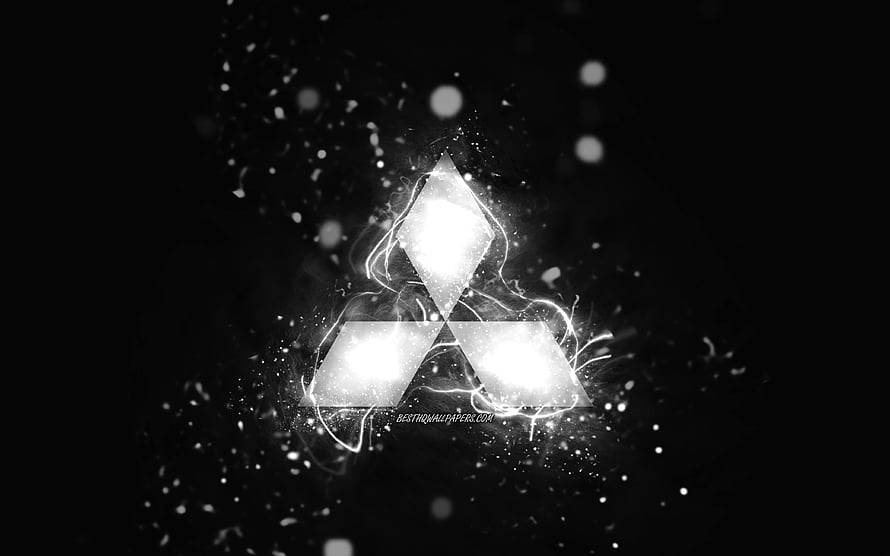 Glowing Mitsubishi Three-Diamond Emblem With Electric Sparks On Black Background HD wallpaper