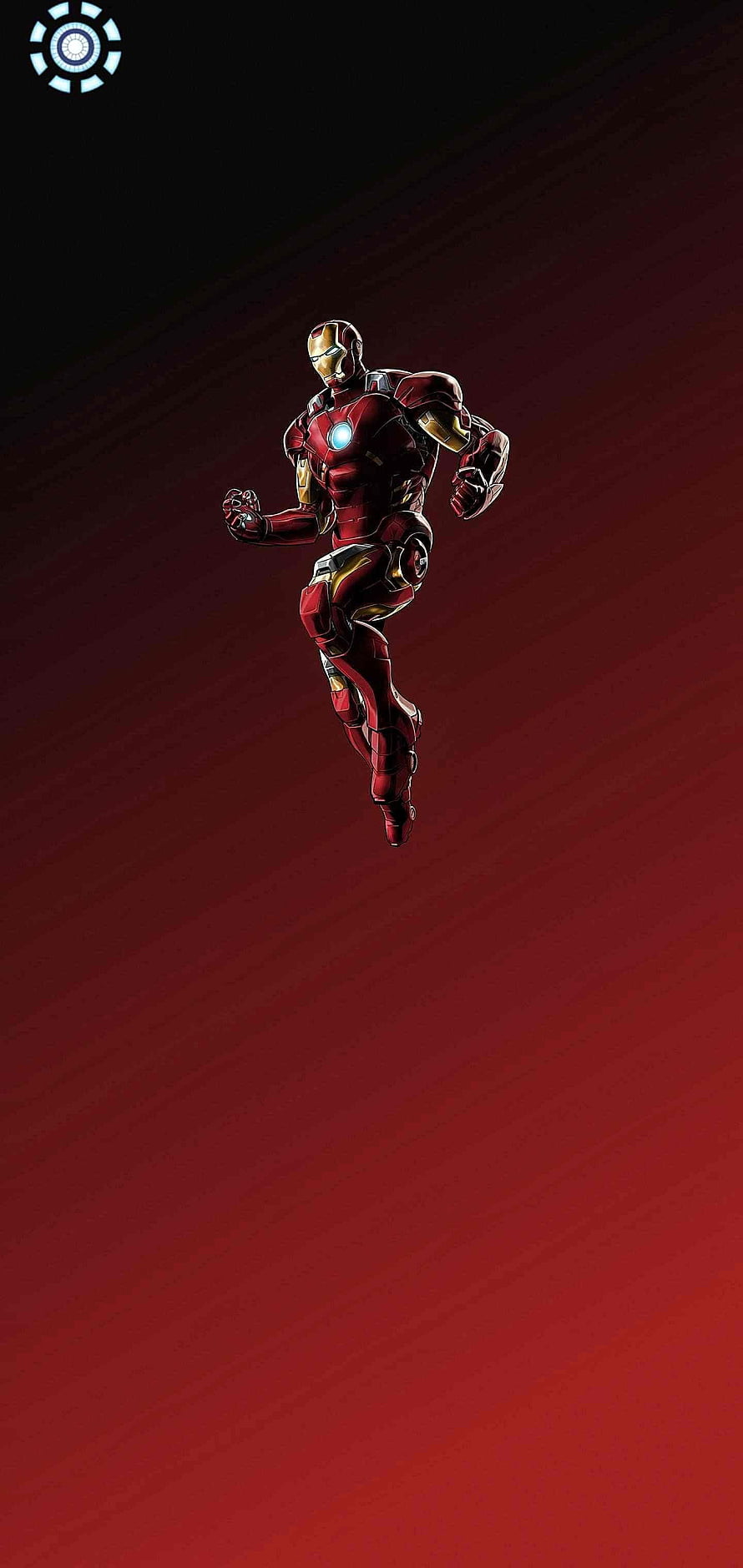 Iron Man in Dynamic Flight Pose Against a Dark Red Gradient Background HD phone wallpaper