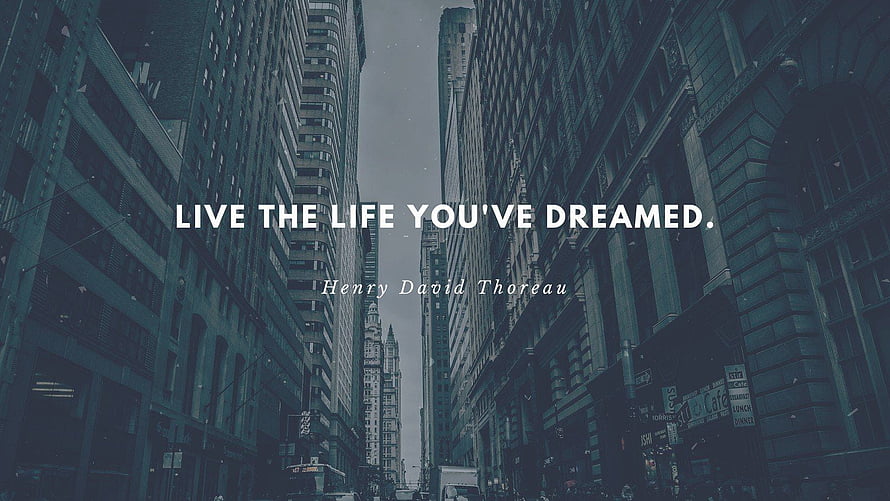 Motivational Cityscape Quote Wallpaper with Thoreau Text Overlay HD wallpaper