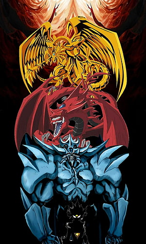 Yu-Gi-Oh! Egyptian God Dragon Trio: Winged Dragon of Ra, Slifer, and Obelisk the Tormentor HD phone wallpaper