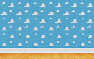 Minimalist Toy Story Cloud Pattern Wall Mural with Wooden Floor HD wallpaper