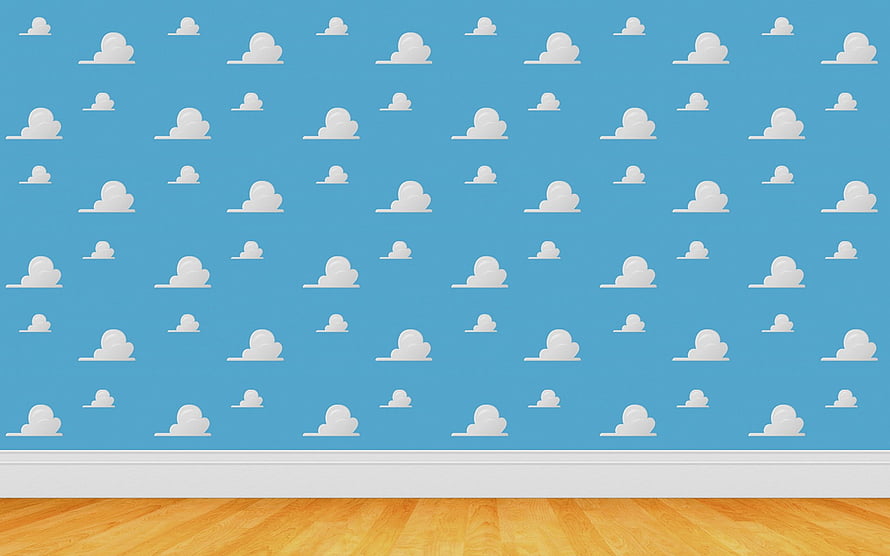 Minimalist Toy Story Cloud Pattern Wall Mural with Wooden Floor HD wallpaper