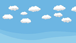 Cute Cartoon Blue Sky with Fluffy White Clouds and Soft Rolling Hills HD wallpaper