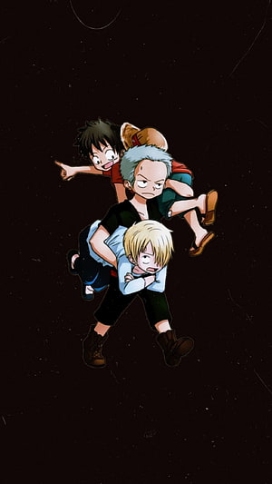 One Piece Monster Trio: Luffy, Zoro, and Sanji in a Dynamic Anime Illustration HD phone wallpaper