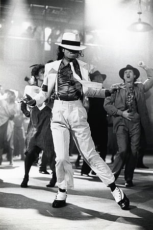 Michael Jackson performing the Smooth Criminal dance move in a white suit and fedora on stage HD phone wallpaper