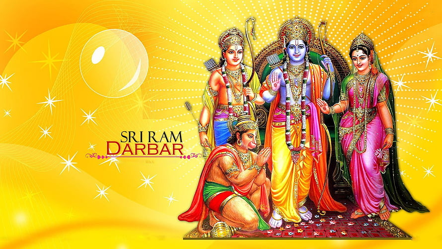 Sri Ram Darbar with Sita and Hanuman in Traditional Indian Art Style HD wallpaper