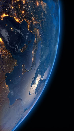 Earth at Night from Space: City Lights and Blue Atmosphere HD phone wallpaper
