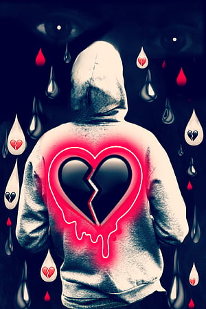 Hooded Figure With Glowing Broken Heart And Falling Tears In Dark Moody Digital Art HD phone wallpaper