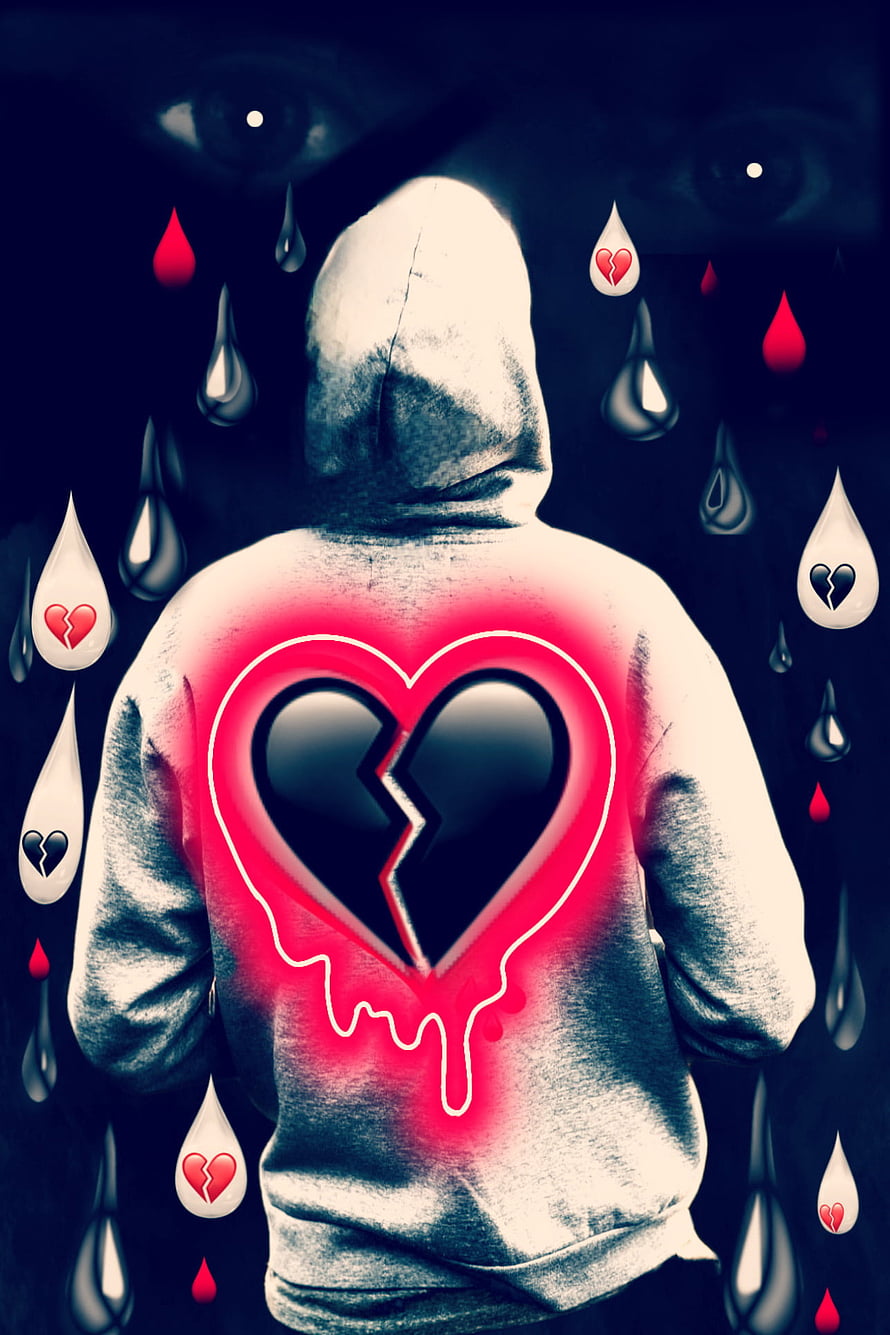 Hooded Figure With Glowing Broken Heart And Falling Tears In Dark Moody Digital Art HD phone wallpaper