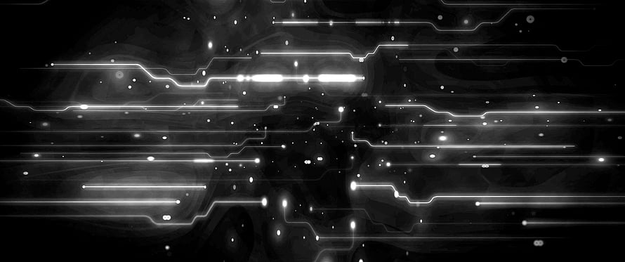 Abstract Black Circuit Board Pattern with Glowing White Traces and Nodes HD wallpaper