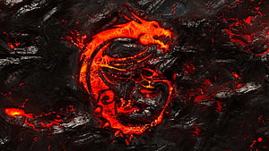 MSI Dragon Logo Molten Lava Design with Fiery Red and Black Obsidian Texture HD wallpaper