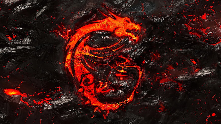 MSI Dragon Logo Molten Lava Design with Fiery Red and Black Obsidian Texture HD wallpaper