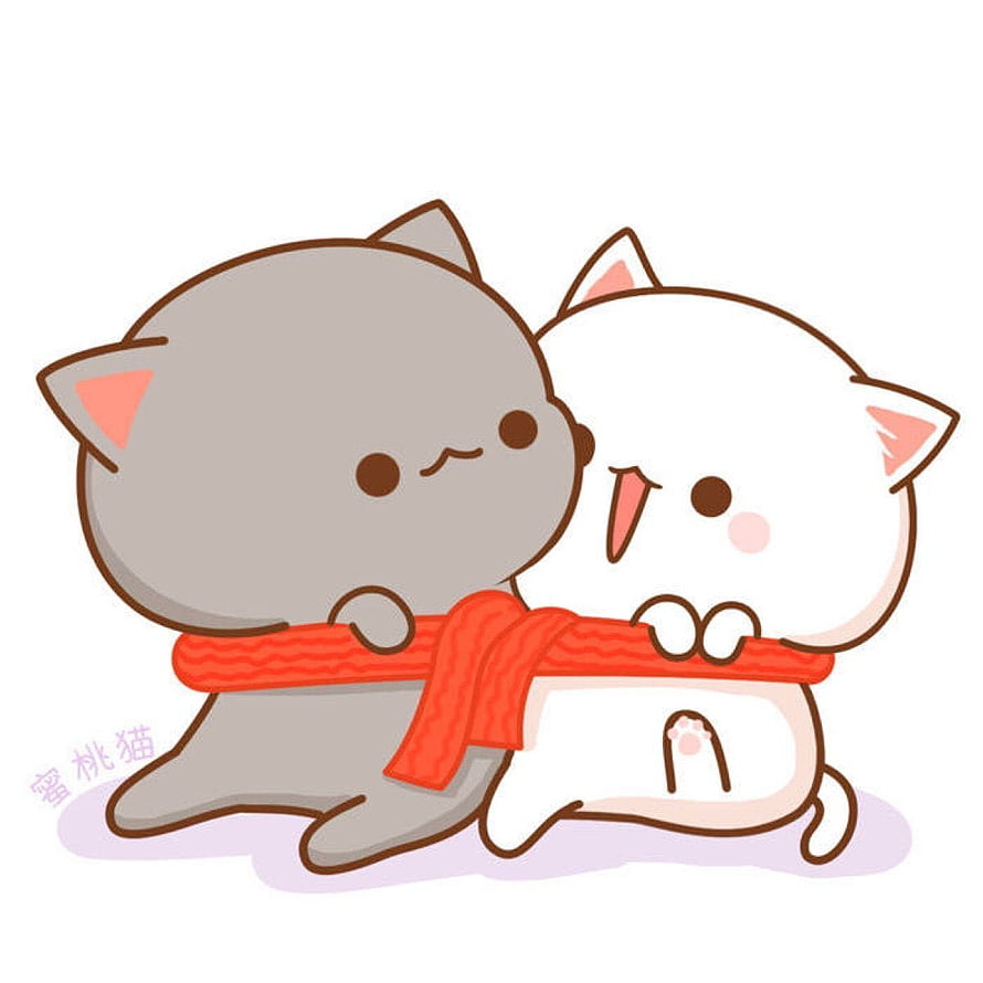 Chibi Cartoon Cats Playing With Red Scarf On White Background HD phone wallpaper