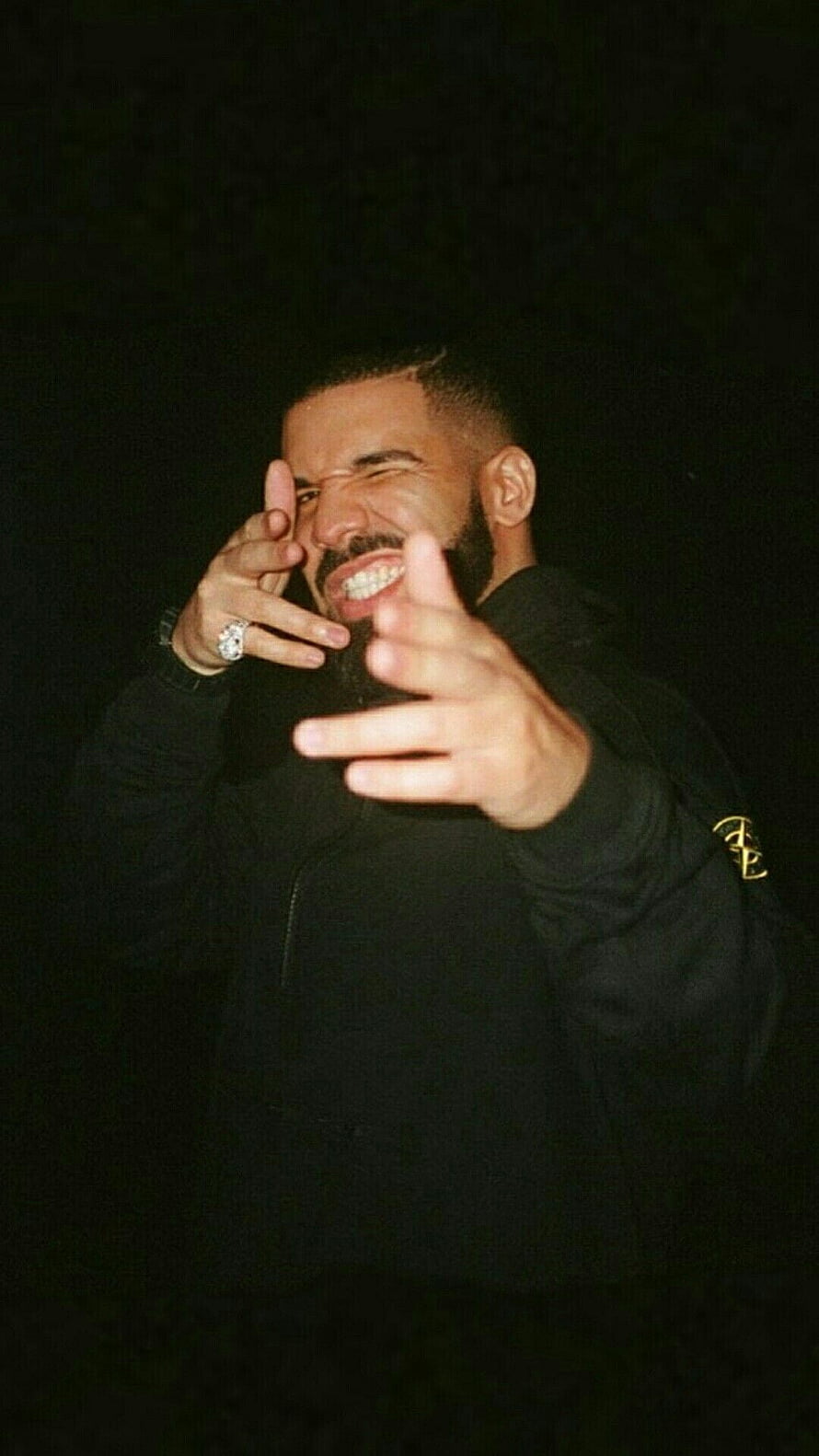 Drake in Black Jacket with Diamond Ring and Gold Emblem HD phone wallpaper