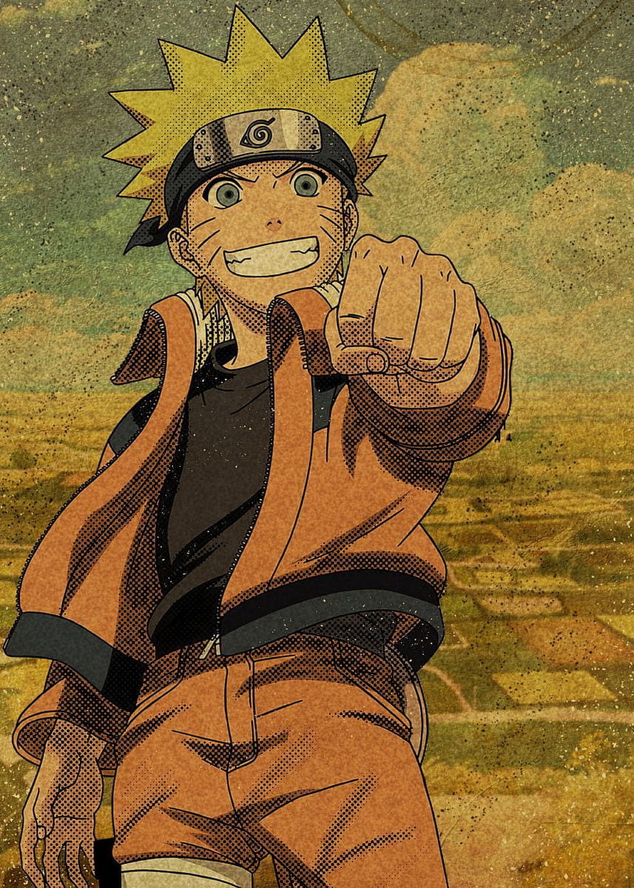 Naruto Uzumaki Pointing Forward in Vintage Halftone Style with Konoha Headband HD phone wallpaper