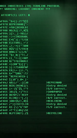 Fallout 4 Terminal Hacking Interface with Green Monospace Text and Glitch Effects HD phone wallpaper