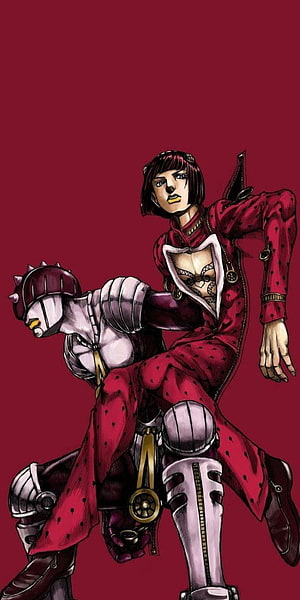 Sticky Fingers from JoJo's Bizarre Adventure in Red Polka Dot Suit with Stand HD phone wallpaper