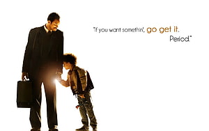 The Pursuit of Happyness Motivational Quote with Father and Son Silhouette HD wallpaper