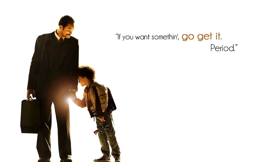 The Pursuit of Happyness Motivational Quote with Father and Son Silhouette HD wallpaper