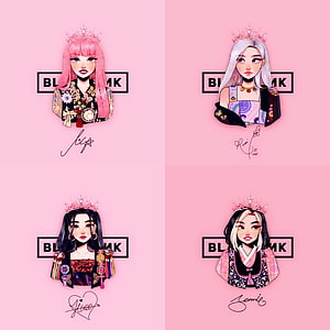Blackpink Kpop Group Digital Illustration with Crowned Portraits HD phone wallpaper