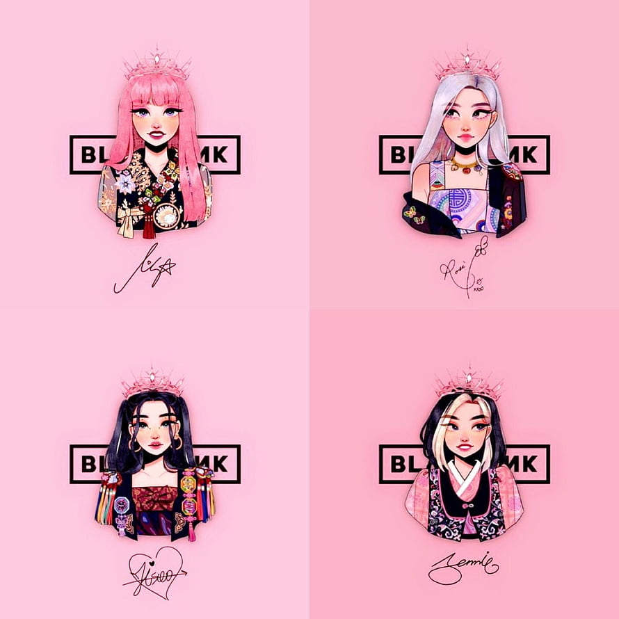 Blackpink Kpop Group Digital Illustration with Crowned Portraits HD phone wallpaper